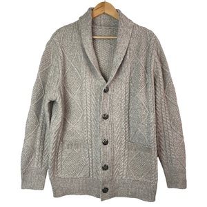Tory Burch Shawl Collar Chunky Cable Knit Button Front Neutral Cardigan Sweater